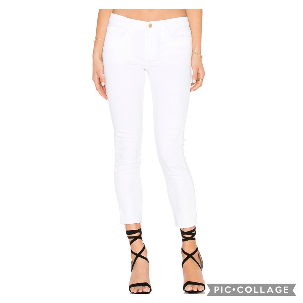 EUC frame Denim Le Garcon Unifnished Hem Crop in Blanc
